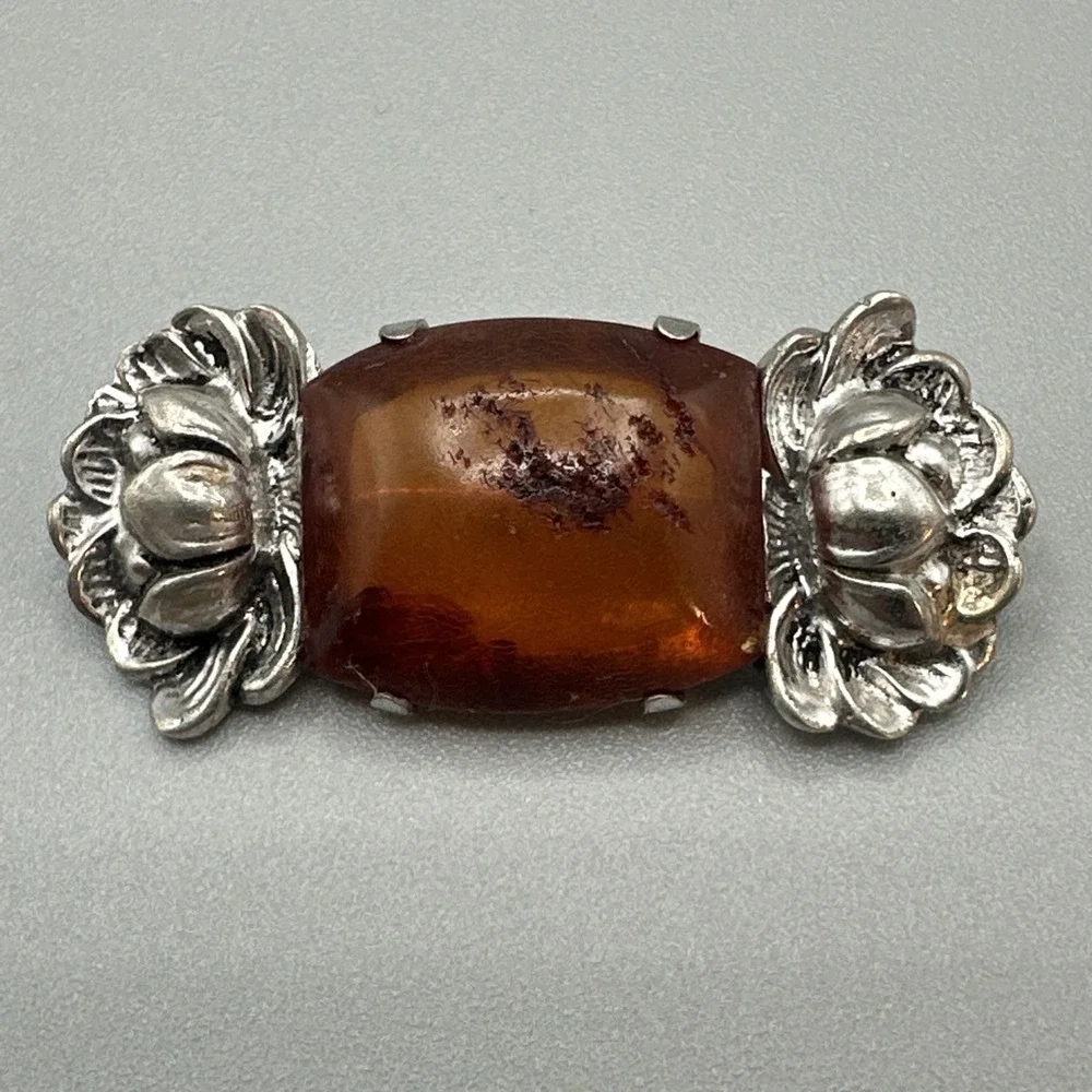 Antique Sterling Amber Flower Brooch #860